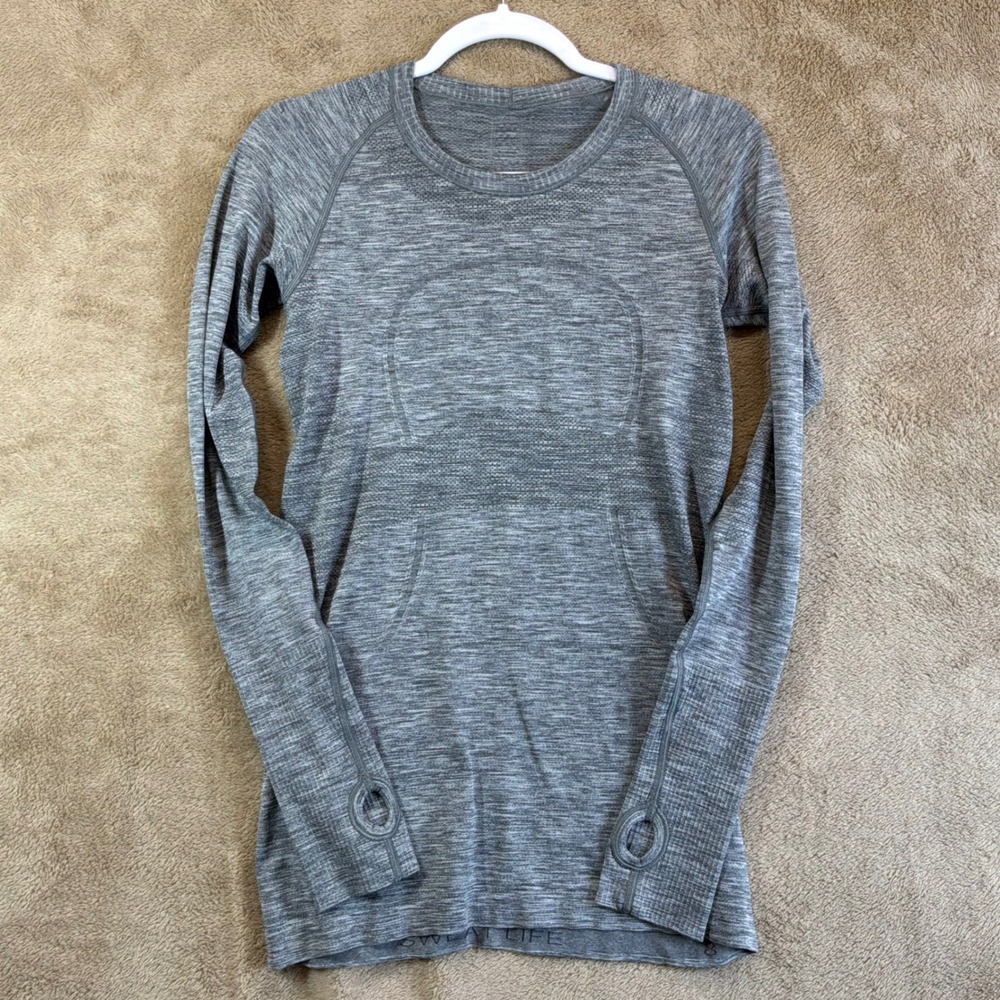 Lululemon‎ Swiftly Tech Long Sleeve Crew Grey Space Dye Running Top Size 8